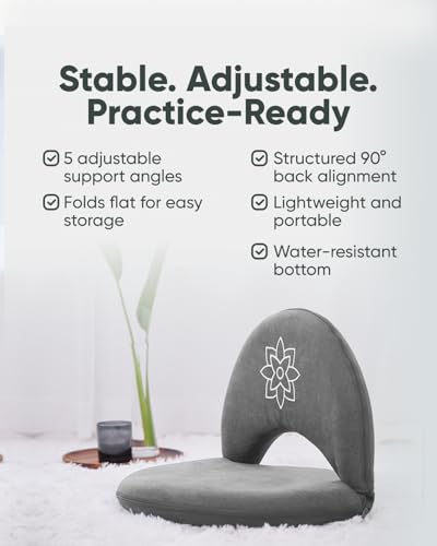 Image of Mindful Modern Meditation Chair | Adjustable Floor Chair with Back Support | Padded Floor Seat for Posture Support and Comfort | Portable Folds Flat for Storage | Indoor /Outdoor Use | Slate Grey
