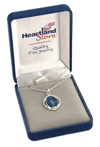 Heartland Store Women's Sterling Silver Oval Blue Enamel Baroque Miraculous Medal + 18 Inch Rhodium Plated Chain & Clasp| USA Made3