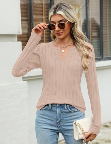 Rapbin Womens Sweaters V Neck Long Sleeve Ribbed Knit Stretchy Fit Pullover Sweater Dressy Casual Fall Tops 2025 S-XL4