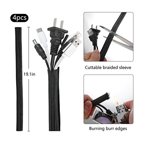 173 Pcs Cable Management Organizer Kit, Include 4 Cable Sleeve Split With 47 Self Adhesive Cable Clips Holder, 10 Cable Ties, 10 Adhesive Wall Cable Tie, 100 Fasten Cable Ties, 2 X Roll Cable Ties #TOP2