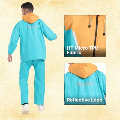 Image of Citizen Hooded Raincoat for Men Women Waterproof for Bike Riders HT Micro TPU Fabric Lightweight Stylish Sealed Hood, Large Pockets, Heavy-Duty Zippers Rainwear with Carry Pouch-CR019
