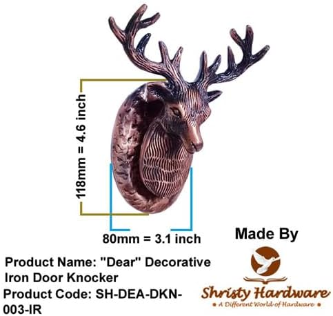 Shristy Hardware "Dear" Decorative Iron Door Knocker for Door Front - Exterior for Home Iron Door Knocker Front Door Entry Knocker - (Pack of 1 Antique Copper Finish)