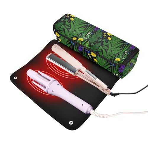 2-in-1 Curling Iron Travel Case and Heat Resistant Mat Curling Iron Travel Holder Storage Bag for Straightener Flat Hair Dryer Botanical Fern Foliage Berry Trave Case for Women miniatura 2
