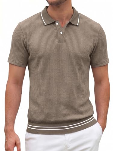 Camiseta polo texturizada para hombre, manga corta, cuello con ribete contrastante, ajuste clásico, informal, ideal para golf miniatura 1