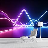Mural de pared de tamaño personalizado, triángulo de neón, onda de luz, abstracto, geométrico, moderno, efecto 3D, extraíble, autoadhesivo, papel tapiz grande para sala de estar