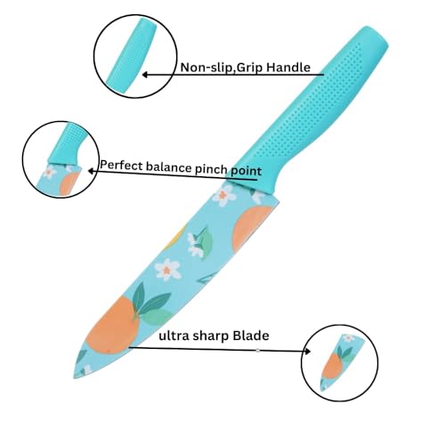 Image of Stainless Steel Knife Set - 3-Piece Chef, Utility & Paring Blades with Anti-Slip Handles & Color Coating | Sharp Kitchen Knives for Slicing, Dicing, Chopping (Sky Blue)