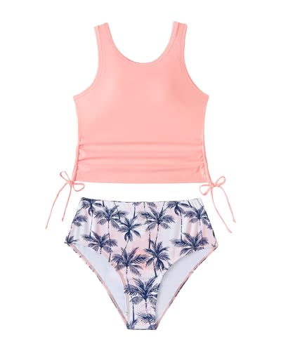 Image of YOURUIKEY Girls Tankini Swimsuit 2 Piece Halterneck Bathing Suit Adjustable Straps and Removable Bra for Girls and Teen 7-16Y