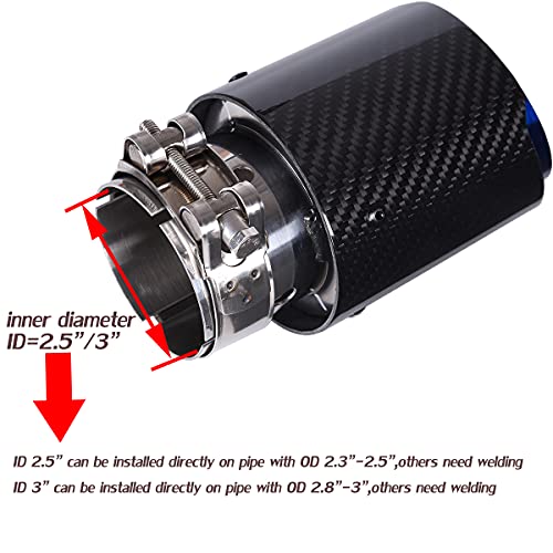 Carmon Real Twill Carbon Fiber Exhaust Pipe Muffler Tips With Blue Burnt 304 Stainless Steel (Id 3“, Od 4.5”) #TOP4