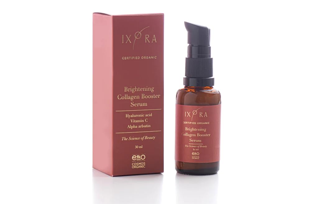 ixora Brightening Collagen Booster Serum 3 in 1 with Hyaluronic Acid, Alpha Arbutin & Vitamin C - Certified Organic