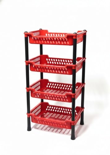 Image of AIR Force 4 Layer Kitchen Rack Stand Plastic Countertop Rack for Kitchen Fruit Vegetable Storage Basket Modern Organizer Shelf Cart Kitchenware Food, Snacks, Bottles, Toys