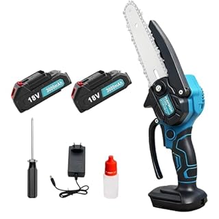 Mini Tronçonneuse sans Fil 6 Pouces avec 2 x Batteries 3.0Ah & Câble de Charge, Moteur Puissant, pour le Jardinage, l'Élagage et la Coupe Efficace du Bois, avec Fonction de Verrouillage de Sécurité