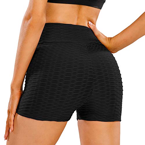 Color Cosplayer Black Booty Scrunch Butt Lifting Yoga Shorts For Women Plus Size Bubble Textured Running Biker Casual Gym Shorts For Summer cover