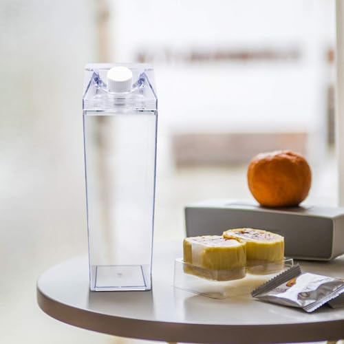 Image of 1000ML Milk Carton Water Bottle, Clear Plastic Milk Box Portable Leakproof Square Juice Bottle for Outdoor Sports Travel Camping (1Pcs)
