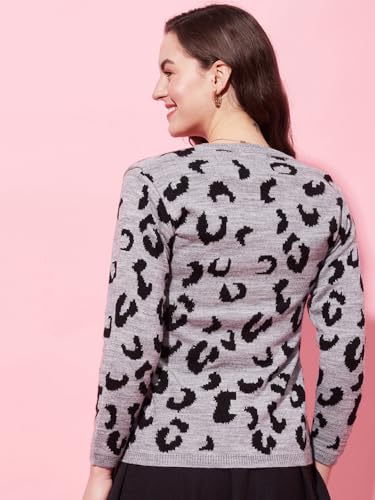 Image of Modeve Animal Print Round Neck Casual Women Sweater