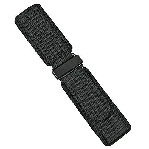 B & R Bands 20mm Black Nylon Hook N' Loop Watch Band Strap - Black Stainless Steel - Medium Length