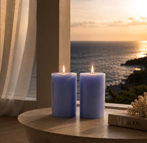 Image of AuraDecor Scented Pillar Candles Set of 2 | 25 Hours Burn Time | Essential Oil | Smokeless & Long Clear Burn | Paraffin Wax | Aromatherapy Candles for Home Decor, Relaxation & Gifting (Coastal Calm)