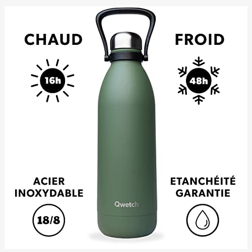 QWETCH, Isothermal Bottle, Titan Granite Khaki 1,5L, 48h Cold & 16h Hot, BPA Free, Waterproof - Image 2