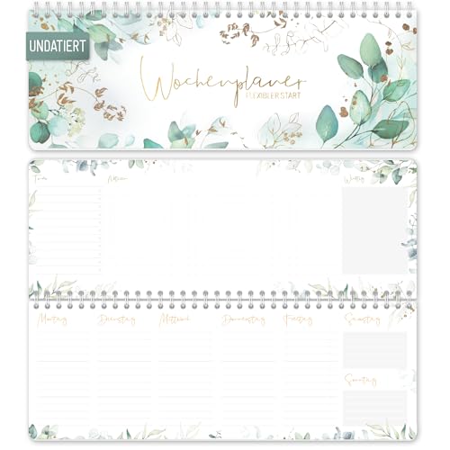 Häfft Wochen-Tischkalender undatiert Blattgold im Quer-Format zum Aufstellen - 1 Woche 2 Seiten - Wochenplaner ohne Datum 29 5 x 10 5 cm - nachhaltig & klimafreundlich