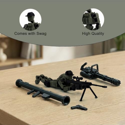 Image of Military Soldier Dummy 13 Robot Action Figure with Weapons, 5.25 Inch, Articulated Joints, Plastic, Modern Robot Theme (Army Green)