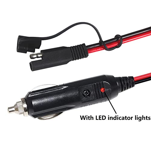 Sae To Car Male Cigarette Lighter Extension Cable - 12V-24V Heavy Duty Cord 15A Fuse Car Battery Charger Lead With Led Light 5Ft (5Ft) #TOP2
