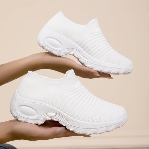 Image of Non Slip Work Shoes Women, Slip On Sneakers Women,Work Shoes Walking Gym Nurse Mesh Casual Fashion Sneakers Comfort Breathable Lightweight