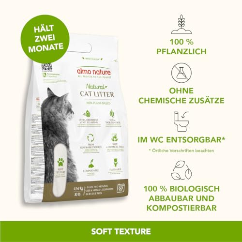 Almo Nature Natural Cat Litter Soft Texture - Klumpende Katzenstreu, 100% pflanzlich, biologisch abbaubar, ergiebig und gegen Gerüche. Sack 4,54Kg