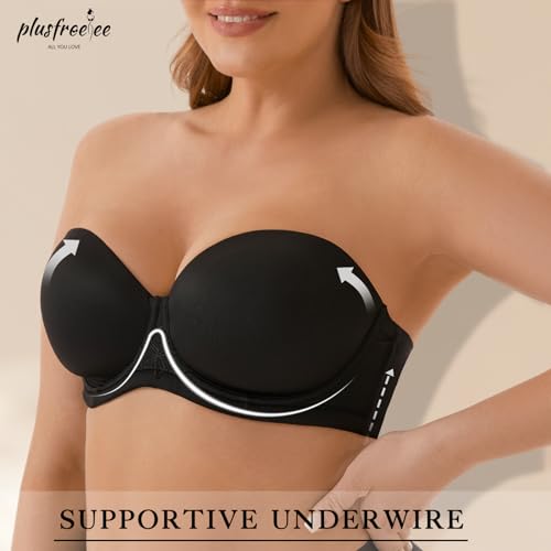 Women's Strapless Bra Plus Size for Large Bust Underwire Convertible Full Coverage Bras with Clear Straps2