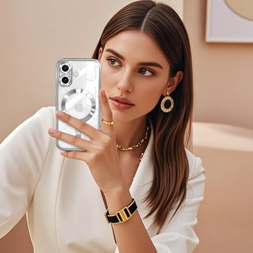 Image of Misscase for iPhone 17 Case with Privacy Screen Protector, Built-in Lens Protector, Compatible with MagSafe, Anti-Yellowing Shockproof TPU, Bling Glitter Electroplated Cover 6.3 inch Silver