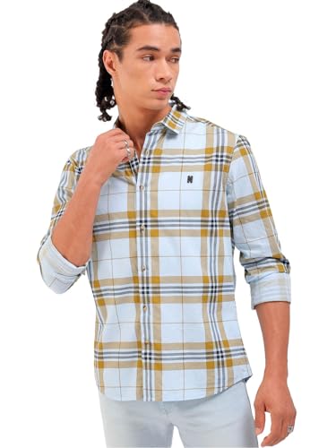 Image of The Indian Garage Co Men Regular Fit Checkered Full Sleeves Cutaway Collar Casual Shirt