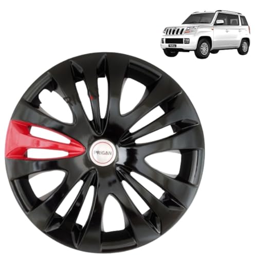 Image of Prigan TUV 300 Black Red 15 Inch Wheel Cover for TUV300 (Set of 4 Pcs) (Press Fitting) Model- Ertiga T1 BRed 15