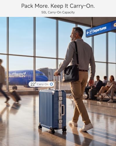 Image of LUGGEX Carry On Zipperless Suitcase, Aluminum Frame, Ocean Blue, 22 inch | Southwest Airlines Approved, 24x16x10 Carry On, 100% PC Hard Shell, 8010S Aluminum Frame, 8 Spinner Wheels, TSA Lock, ZX-Core