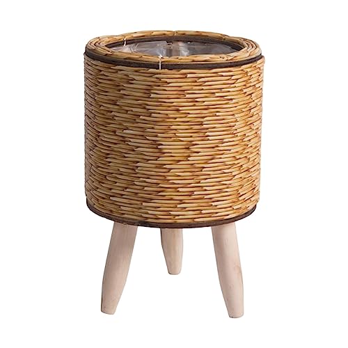 perfk Cesta tejida para planta con patas Cesta Maceta Piso Maceta Exhibición Estable Moderna Cesta de mimbre Maceta para salón Dormitorio Café, Cilindro Marrón Claro