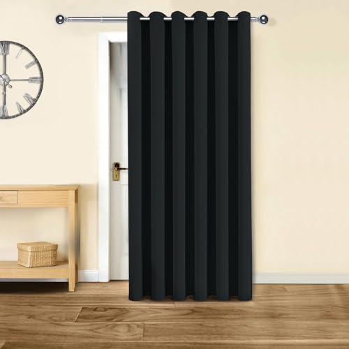 Oxford Homeware Blackout Curtain Eyelet 66x84, Thermal Insulated One Panel Living Room Kitchen Door Black Curtains