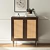 Boho buffet cabinet with storage 2 doors natural rattan accent cabinet farmhouse storage cabinet with adjustable shelves for entryway kitchen living roomwalnut  urban country home decor