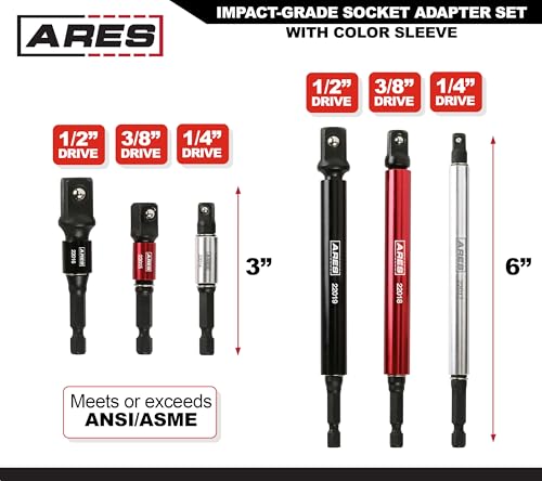 Image of ARES 22013 6-Piece 3-Inch and 6-Inch Impact Grade Socket Adapter Set with | High-Speed Socket Driver Adapter Set