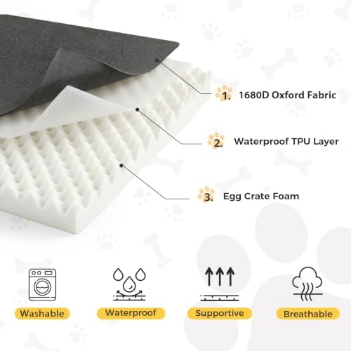 Image of Outdoor Dog Bed for Medium Sized Dogs, Waterproof, 30x20x3 Inch | Orthopedic Pet Bed, Removable Washable Cover, Flat Rectangle Egg Crate Foam, For Outside, Camping, Dark Grey
