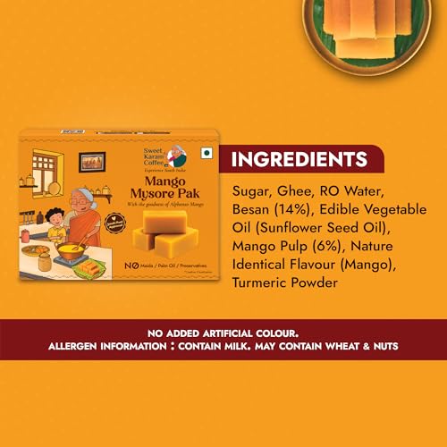 Image of Sweet Karam Coffee Mango Mysore Pak - 100g | No Maida or Preservatives | Traditional South Indian Sweet | Soft & Rich Melt-in-the-Mouth Texture | Authentic Homemade Recipe | Perfect Festive treat