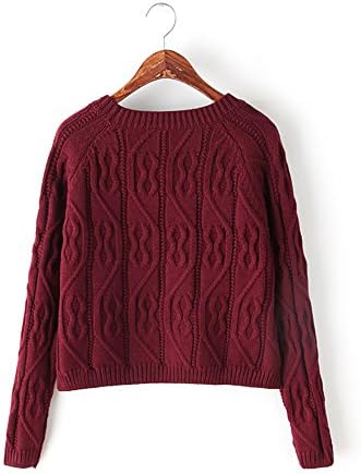Omine Women's Boat Neck Plain Pattern Cable Knitted Cropped Sweater One Size Maroon