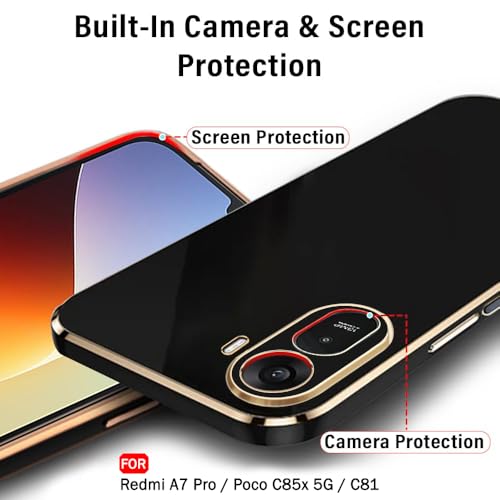 Image of TheGiftKart Luxurious Golden-Plated Back Cover Case for Mi Redmi A7 Pro /Poco C85x 5G / C81 | Raised Lips for Camera & Screen Protection | Shockproof Design | Stylish Back Cover Case (TPU, Black)