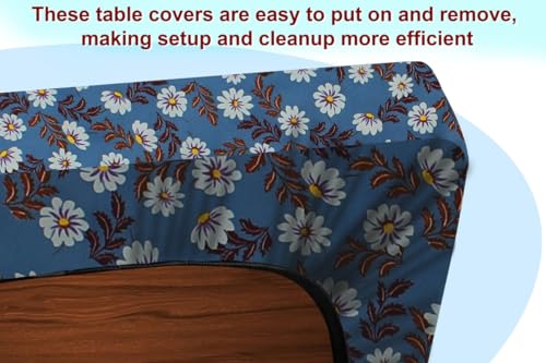 Image of The Furnishing Tree Elastic Rectangular Center Tpoy Table Cover WxL 12x60 in Inches Polyester Floral Pattern Blueish Grey