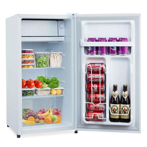 3.2 Cu. Ft Mini Fridge with Freezer, Compact Refrigerator with 7 Level Adjustable Thermostat, Crisper Drawer & Removable Glass Shelves, Small Fridge for Home, Apartment, Office, Bedroom, White