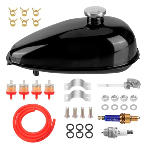4L Metal Fuel Tank with Cap, Petcock, Filter, Line for 2 Stroke 49-80cc Motorized Bike, Motorcycle