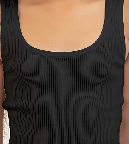 Image of KYDA KIDS Girl's Casual Sleeveless Solid Cotton Rib Knitted Square Neck Crop Tank Top for Girls