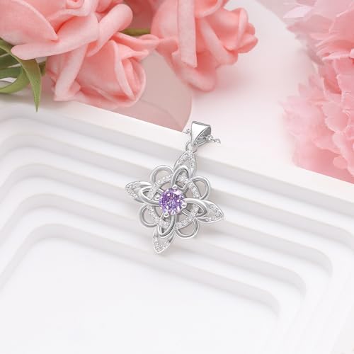 925 Sterling Silver Celtic Knot Necklaces for Women Purple Cubic Zirconia Witches Knot Birthstone Necklace Wicca Irish Jewelry Nudo de Bruja Birthday Gifts for Wife Girlfriend Mom2