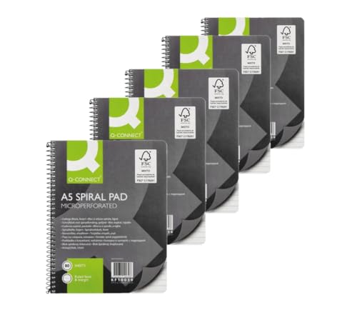 Q-Connect Executive A5 Plus 80 Leaf Ruled Feint and Margin Spiral Pad (Pack of 5)