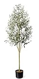 Waterproof Artificial Olive Tree, 6 FT Tall Faux Olive Tree for Home Indoor Decor, Floor Plant with Textured Leaves Fruits, Realistic Wood-Grain Trunk, Fake Plant for Living Room Bedroom Office