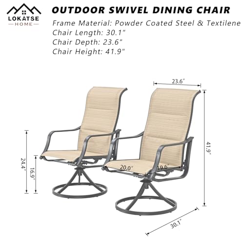 Image of LOKATSE HOME Outdoor Swivel Patio Chairs Set of 2, 360-Degree Stable Rotation Textilene Dining Chair with High Back for Lawn Backyard Deck, Beige