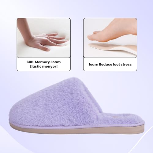 Women's Fuzzy Slip-On Memory Foam House Slippers, Warm Cozy Lightweight Comfy Slippers for Women, Indoor House Shoes3
