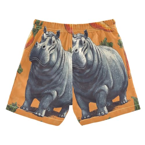 Hippo Among Orange Carrots Boys Board Shorts Quick Dry Boys Bathing Suit Toddler Swim Trunks,XS2