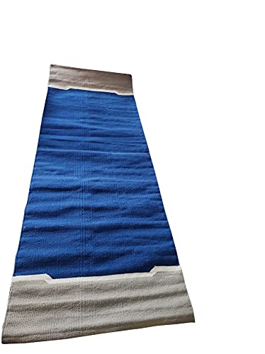 Natural Cotton Yoga & Meditation Mat – 180×61 cm, 4 mm Thick | Soft, Woven Fabric Mat for Yoga, Meditation or Relaxation | Lightweight, Washable & Travel-Friendly (Grey and Blue)